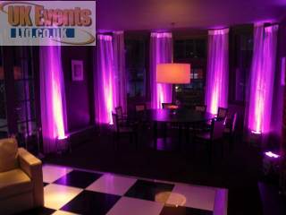 Pink uplighters hired at Bluebells Restaurant in Sunningdale