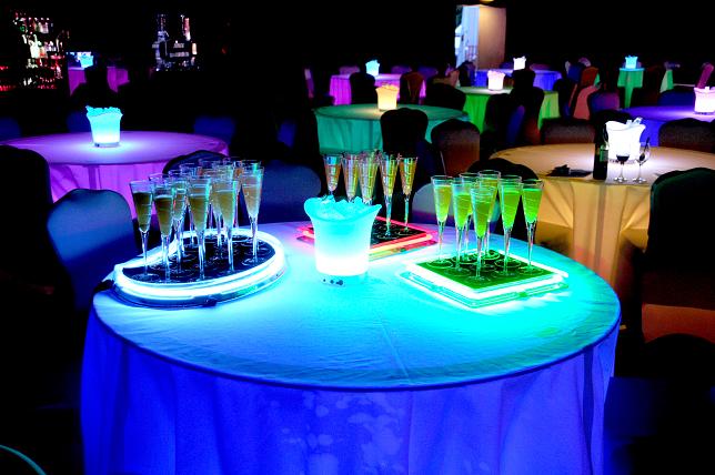 Illuminated colour changing LED 5ft banquet table hire.