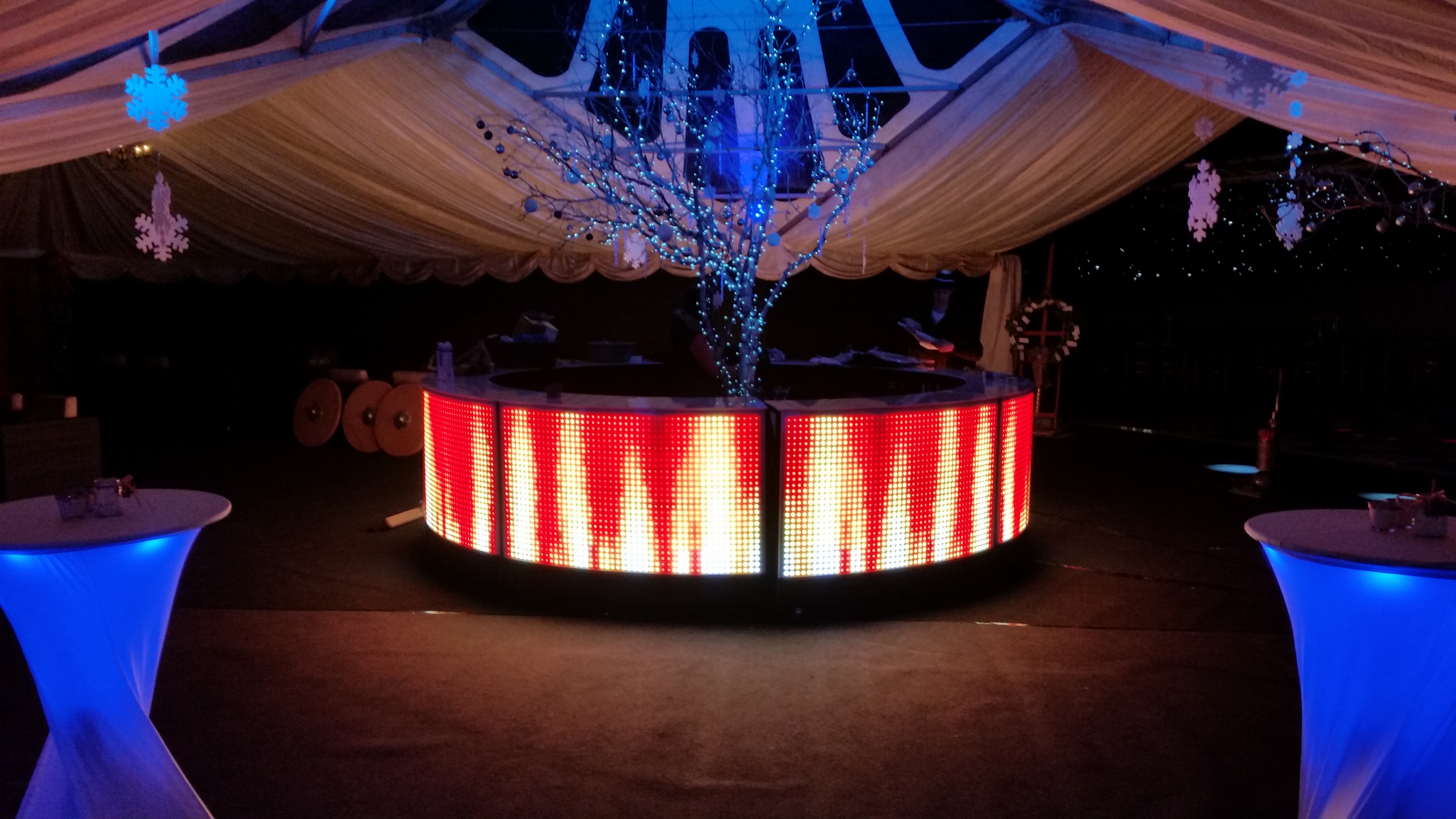 Hire a round LED bar hire and colour changing furniture