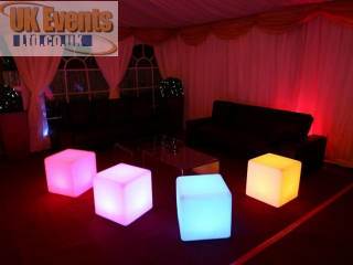 Illuminated colour changing LED cubes.